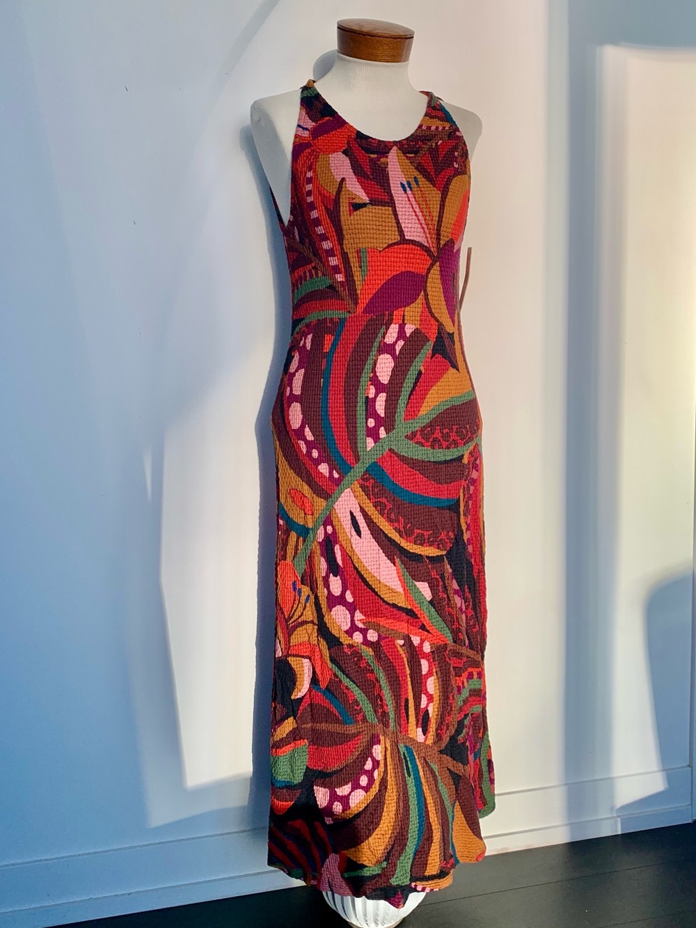 FARM Rio Red Multicolor Abstract Knit Maxi Dress